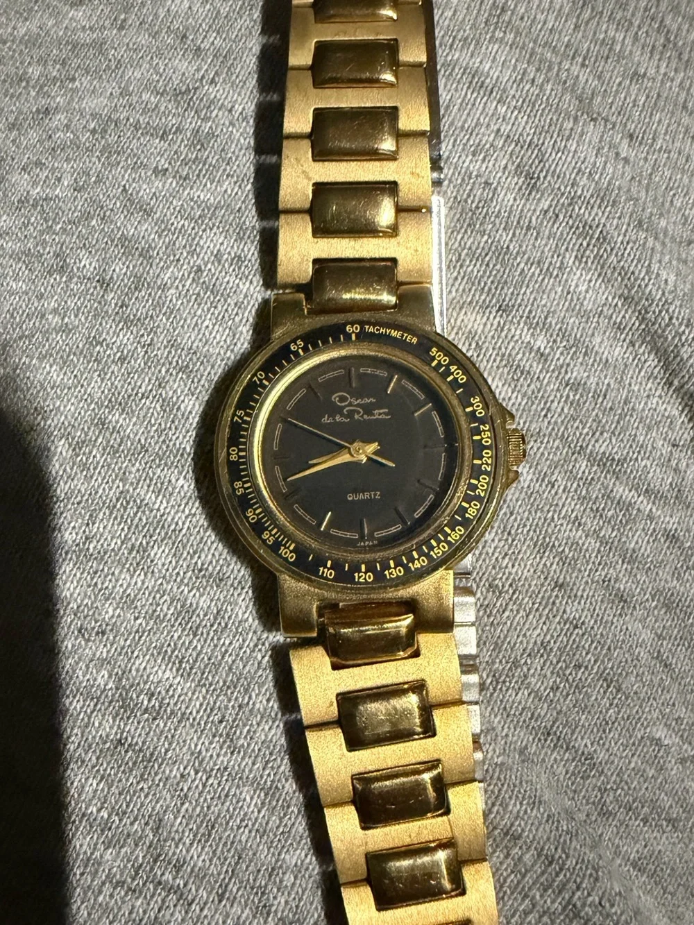 Gold Tone Men's Quartz Bracelet Watch - Black Dial
